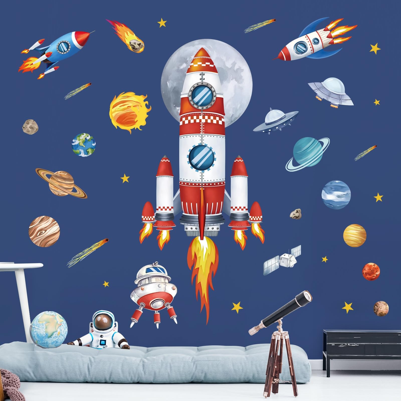 Outer Space Rockets Wall Decals Planets Stars Solar System Wall Stickers Baby…