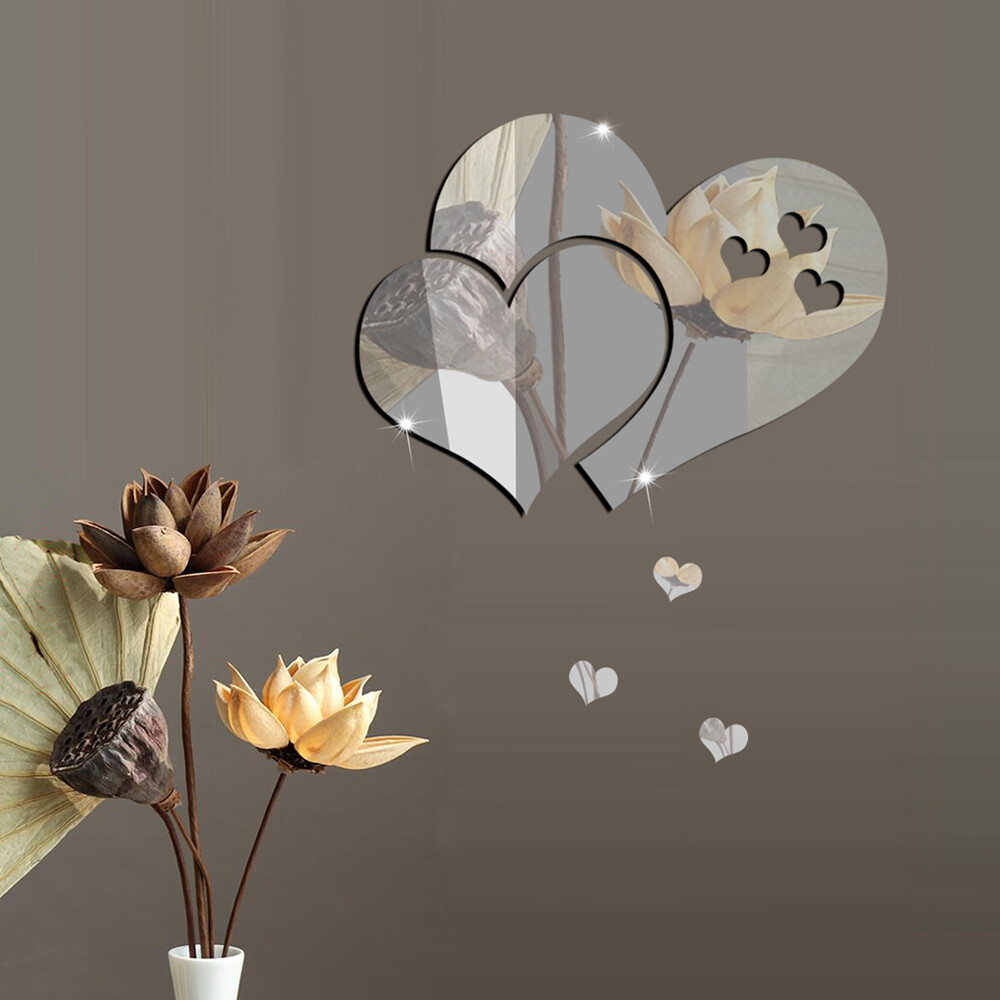 3D Mirror Love Heart Wall Sticker Removable Decal DIY Home Room Art Mural Decor