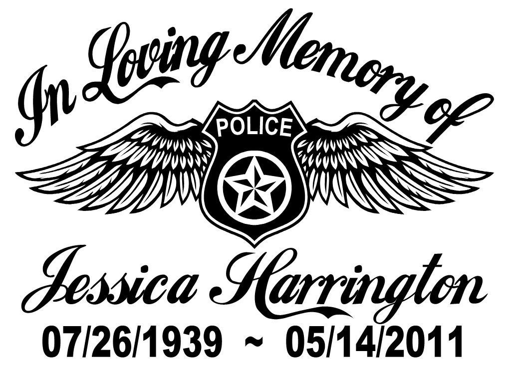 In Loving Memory Police Badge Wings Sticker Decal Custom Tribute 3 Font Choices