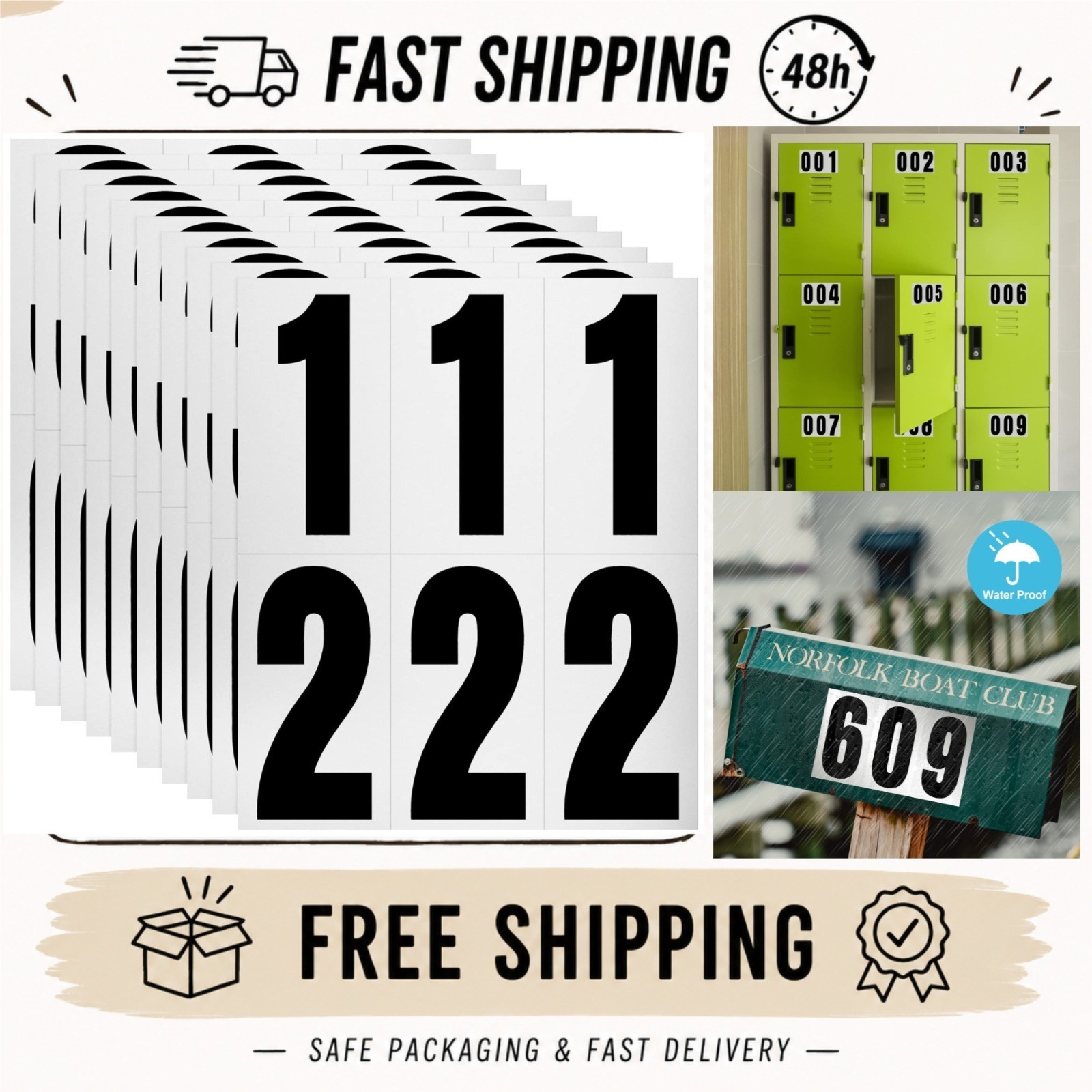 Reflective Mailbox Numbers 3 Inch Self-Adhesive Vinyl Stickers 60 Pack