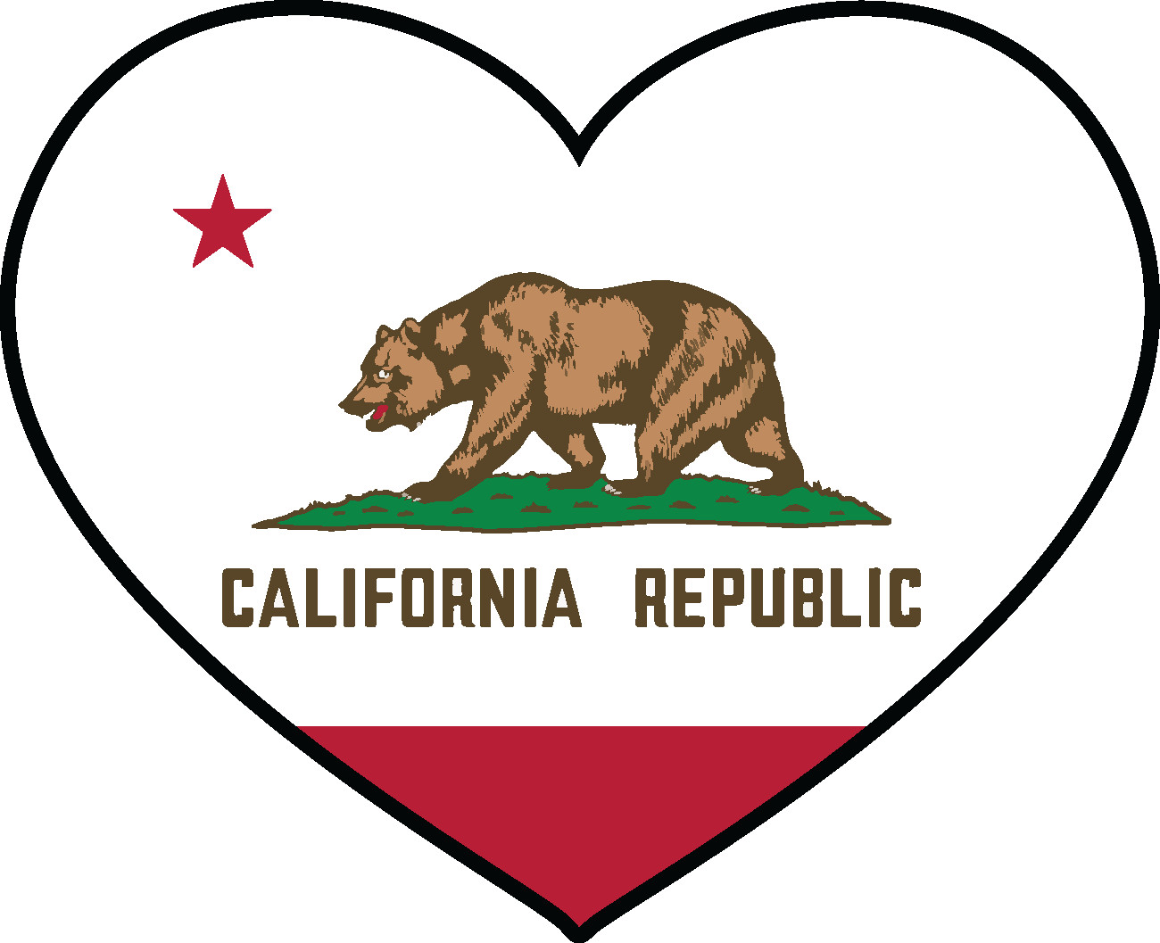 State of California Flag Heart Sticker Decal USA California State