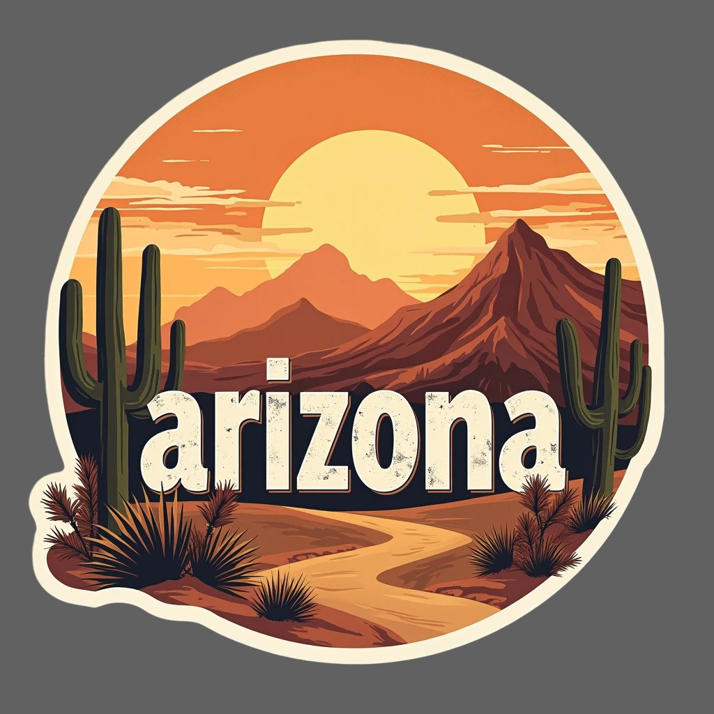 Arizona Sticker Vinyl Decal Desert Cactus Sunset Mountain Southwest Landscape