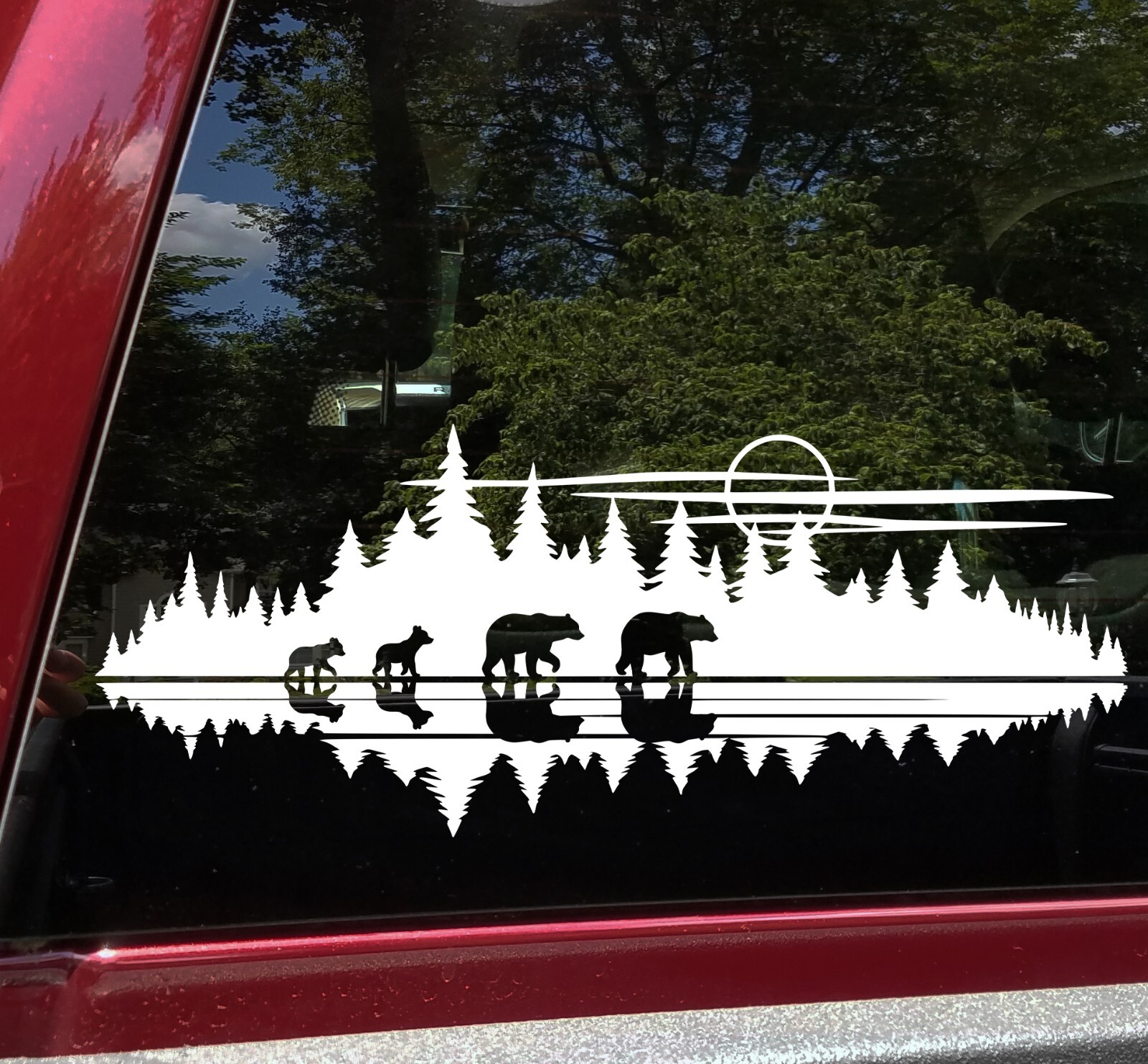 Lake Moon Bear Family in Tree Line Forest Scene Vinyl Decal V7 – RV Camping
