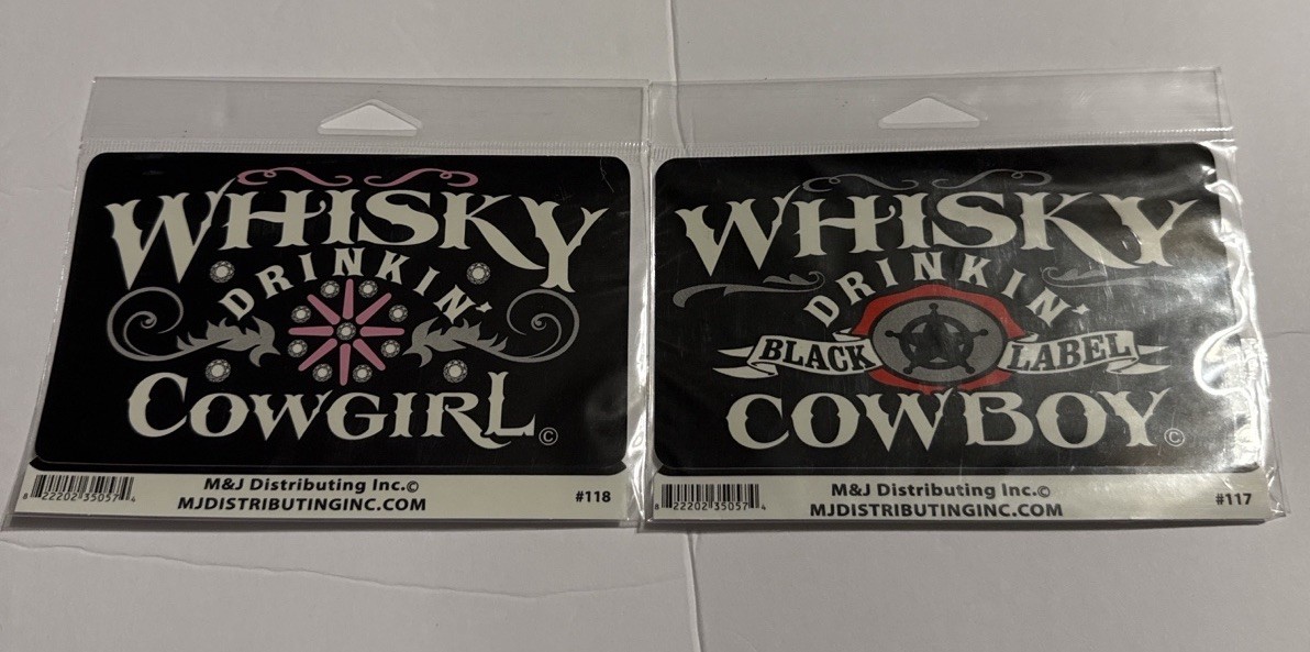 Whiskey Drinkin Cowgirl Cowboy Decal Sticker Set 2 Pack 6×3.5” #117 #118