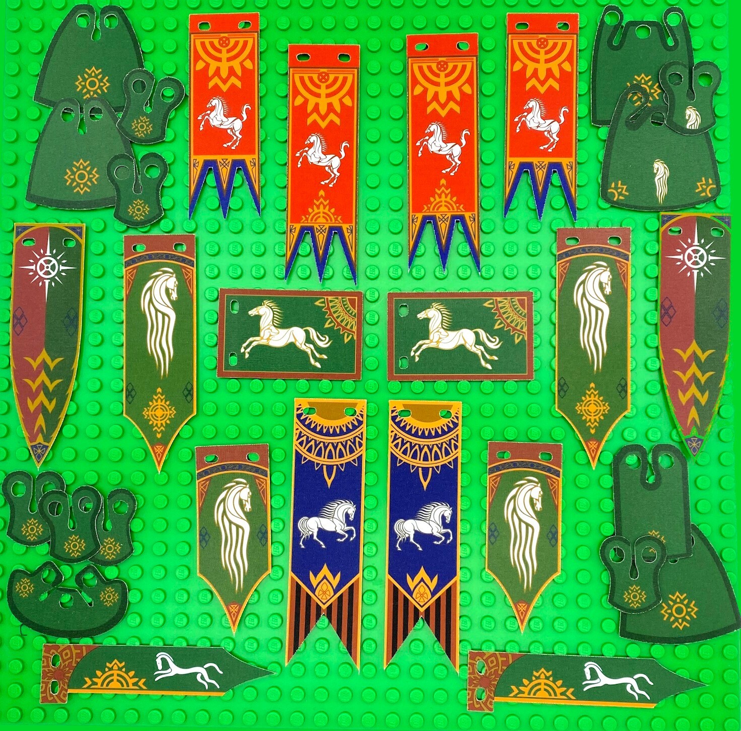 x30 Custom Lord of the Rings Banners, Flags, Capes for Rohan Kingdom (fits Lego)