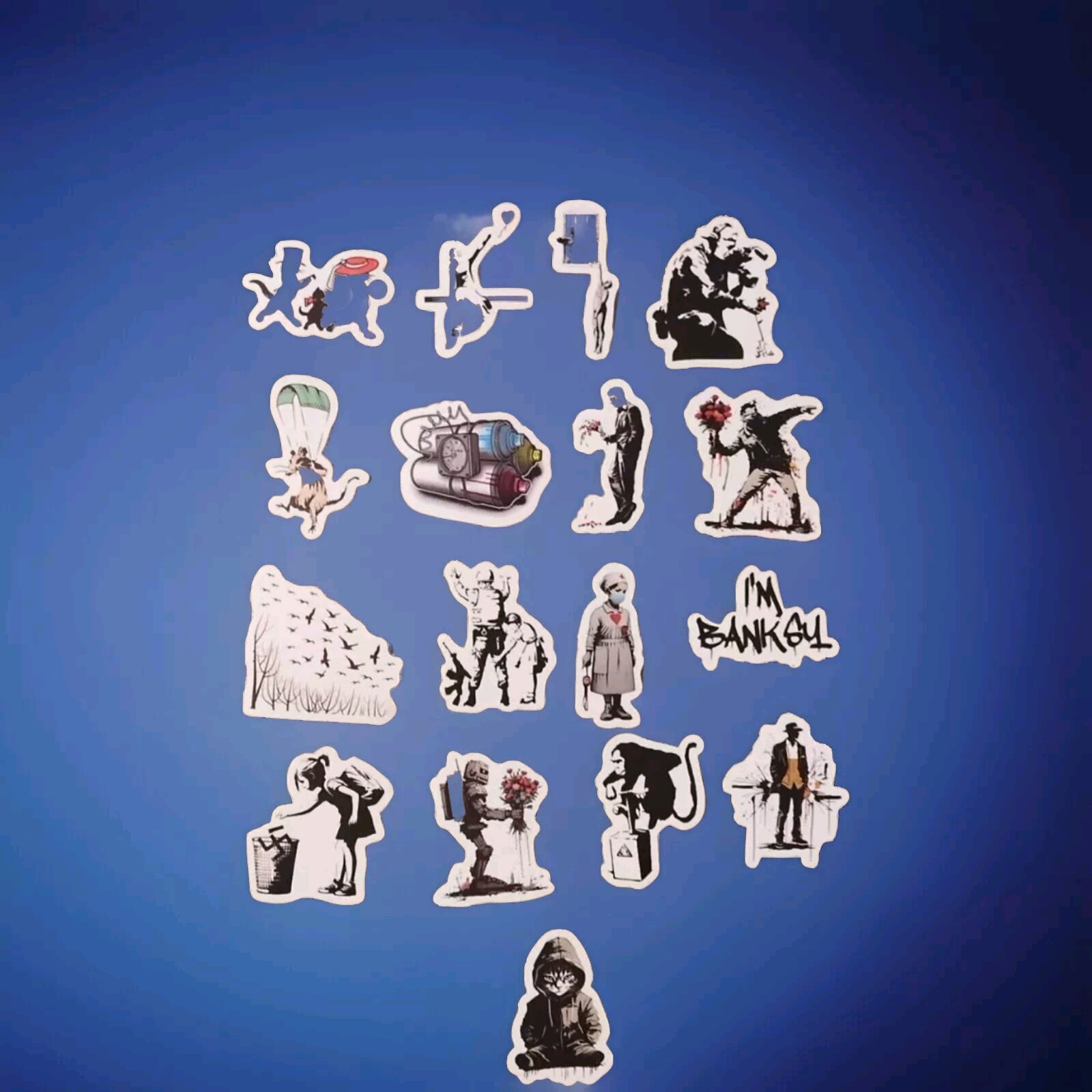 17 Pc. Banksy Art Sticker Pack White – Waterproof – Street Art – France