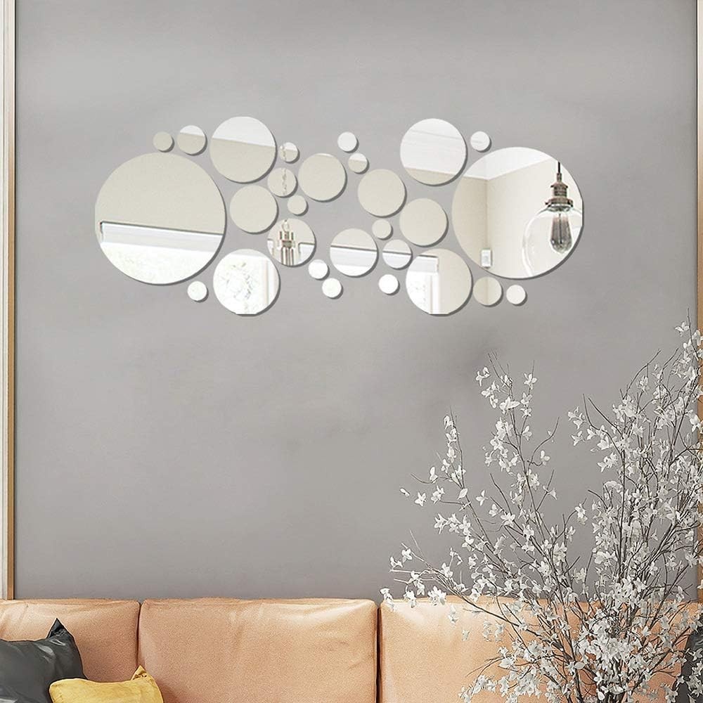 32PCS 3D Acrylic Mirror Wall Stickers Removable Peel & Stick Home Decor Silver