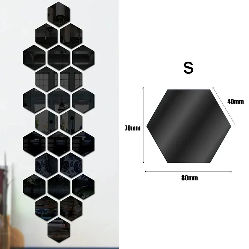 100/1pcs Hexagonal Acrylic Mirror Wall Sticker Mini Mirror Solid Paster