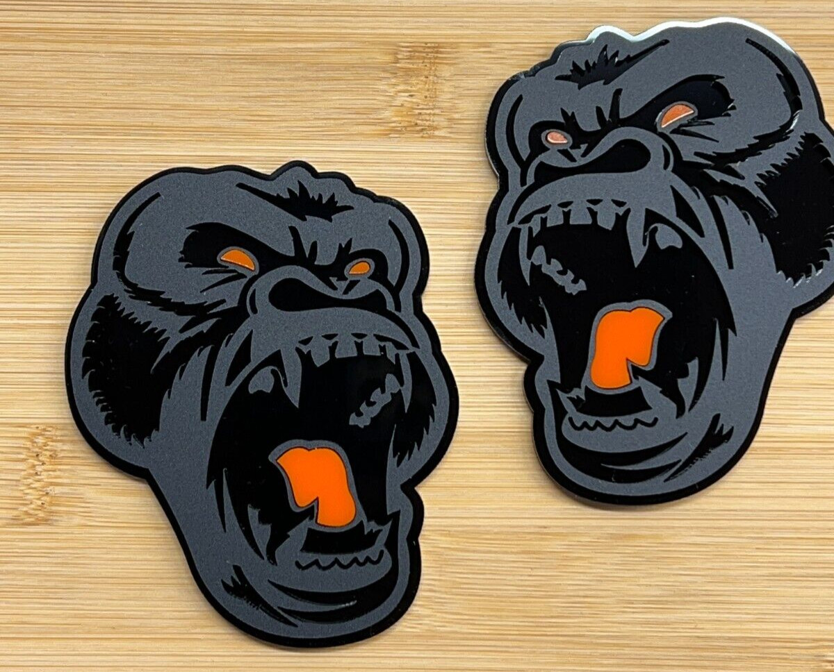 Angry Gorilla Orange Eye Car Truck Emblem Badge Matte Black/Black Custom PK of 2