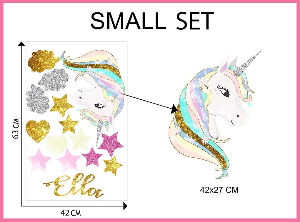 Unicorn Set Personalized Name Wall Sticker Decal Mural Art Girls Bedroom WC354