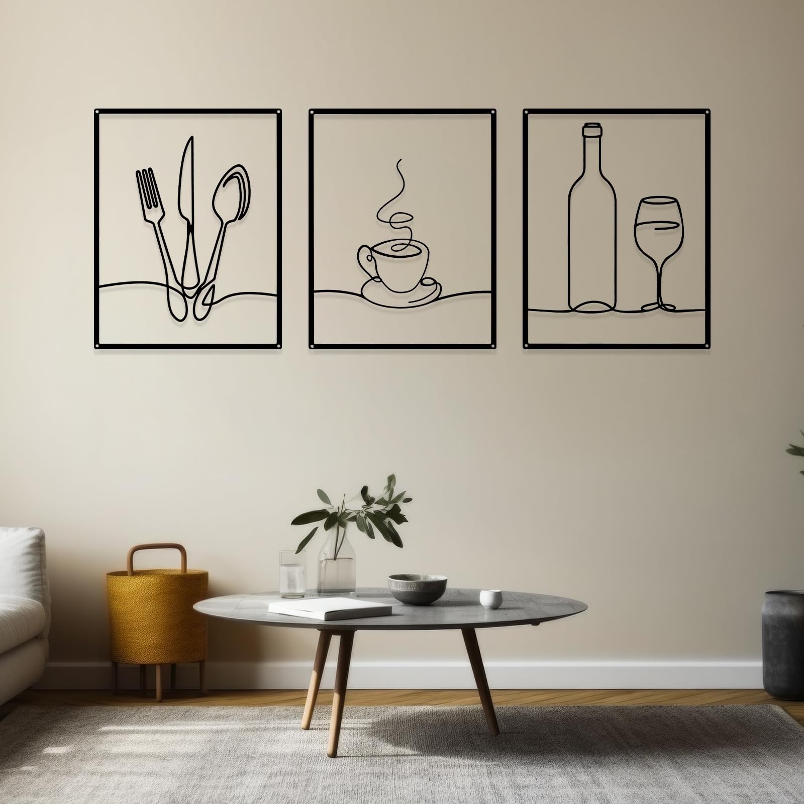 Otoolling 3 Pieces Metal Minimalist Line Kitchen Signs Wall Decor Drawing Rus…