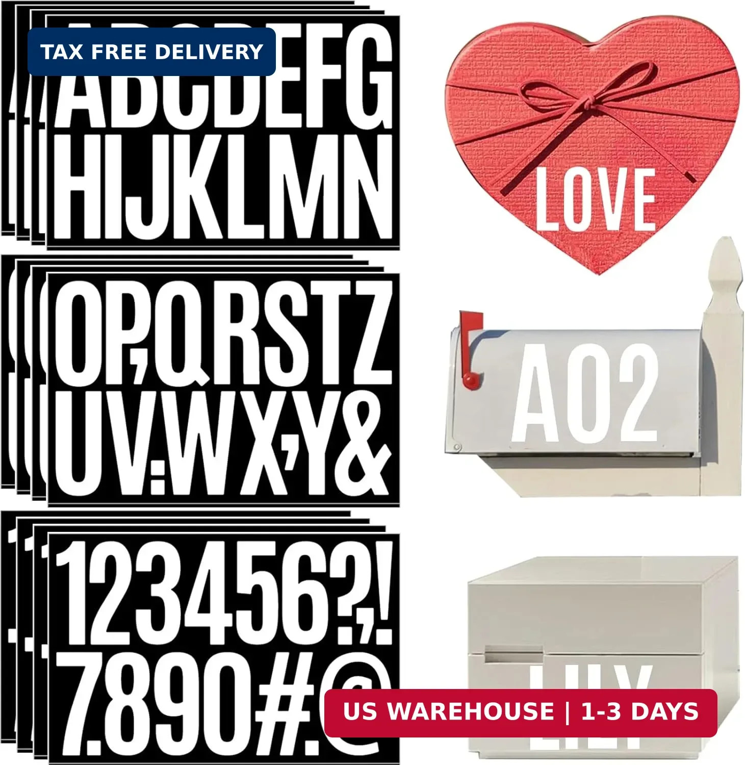 12 Sheets 3" Vinyl Letter Stickers 192 Pcs Mailbox letters and Numbers for Outs