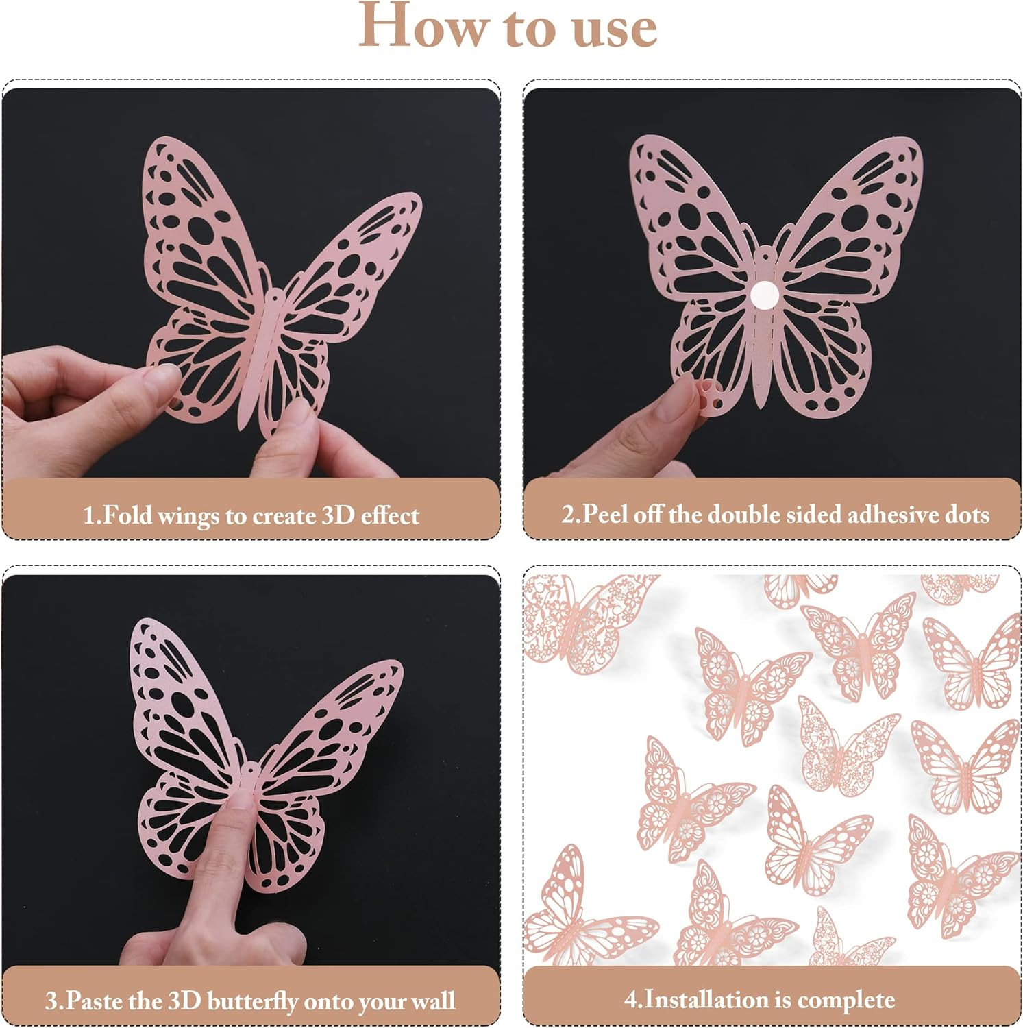 3D Wall Decor, 72 Pcs 3 Sizes 3 Styles, Pink Butterfly Decorations – Removable S