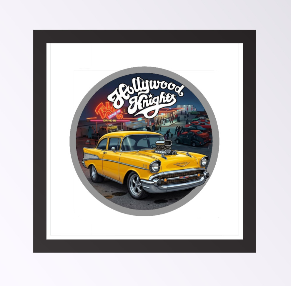 Car Classic "57 Chevy" Hollywood Knights 4" Vinyl Decal Handmade Vehicle Cooler