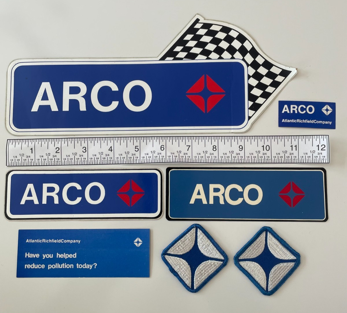 Ca 1970's ARCO Gas Logo Decals/Stickers and Embroidered Patches- Lot of (7) pcs
