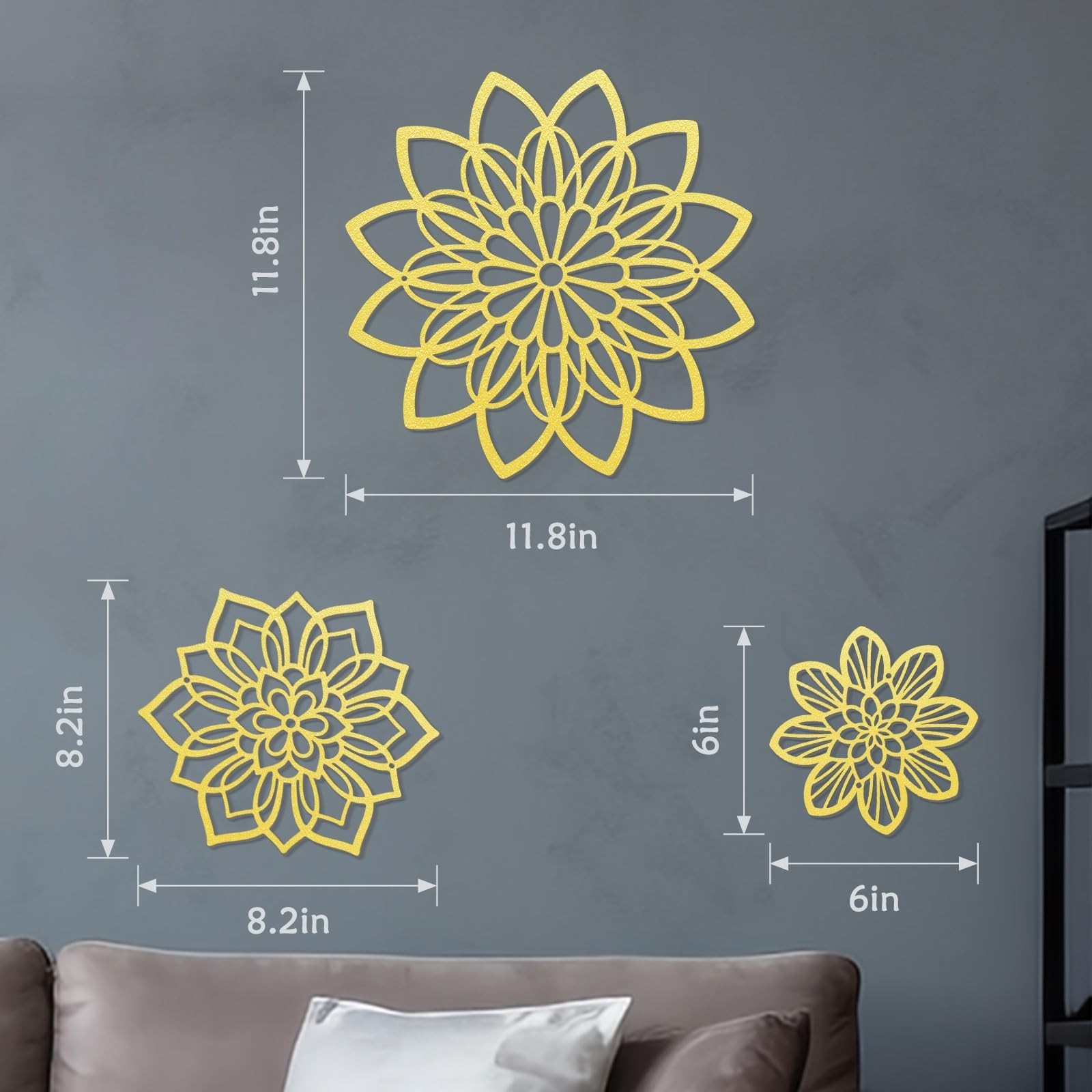 3 Pieces Metal Flowers Wall Decor, Black Wall Decoration Metal, Flower Art Wa…