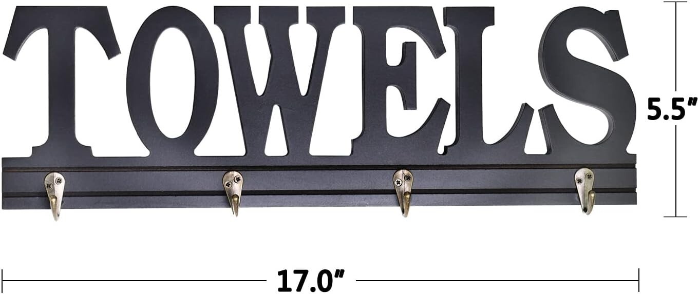Towel Rack 4 Hooks Wooden Towels Holder for Bathroom – Wall Mount Towels Hanger