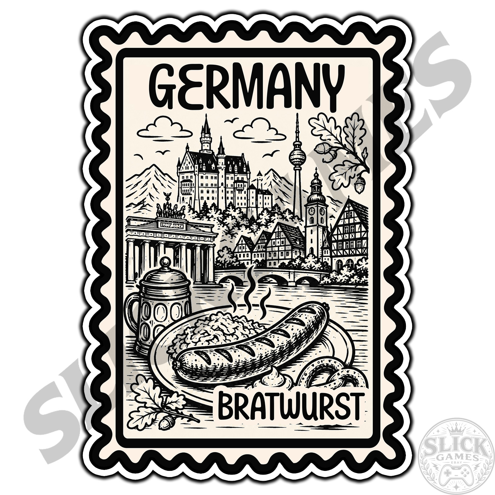 Germany Bratwurst Travel Postage Stamp Sticker #1 Waterproof Vinyl Decal Die-Cut