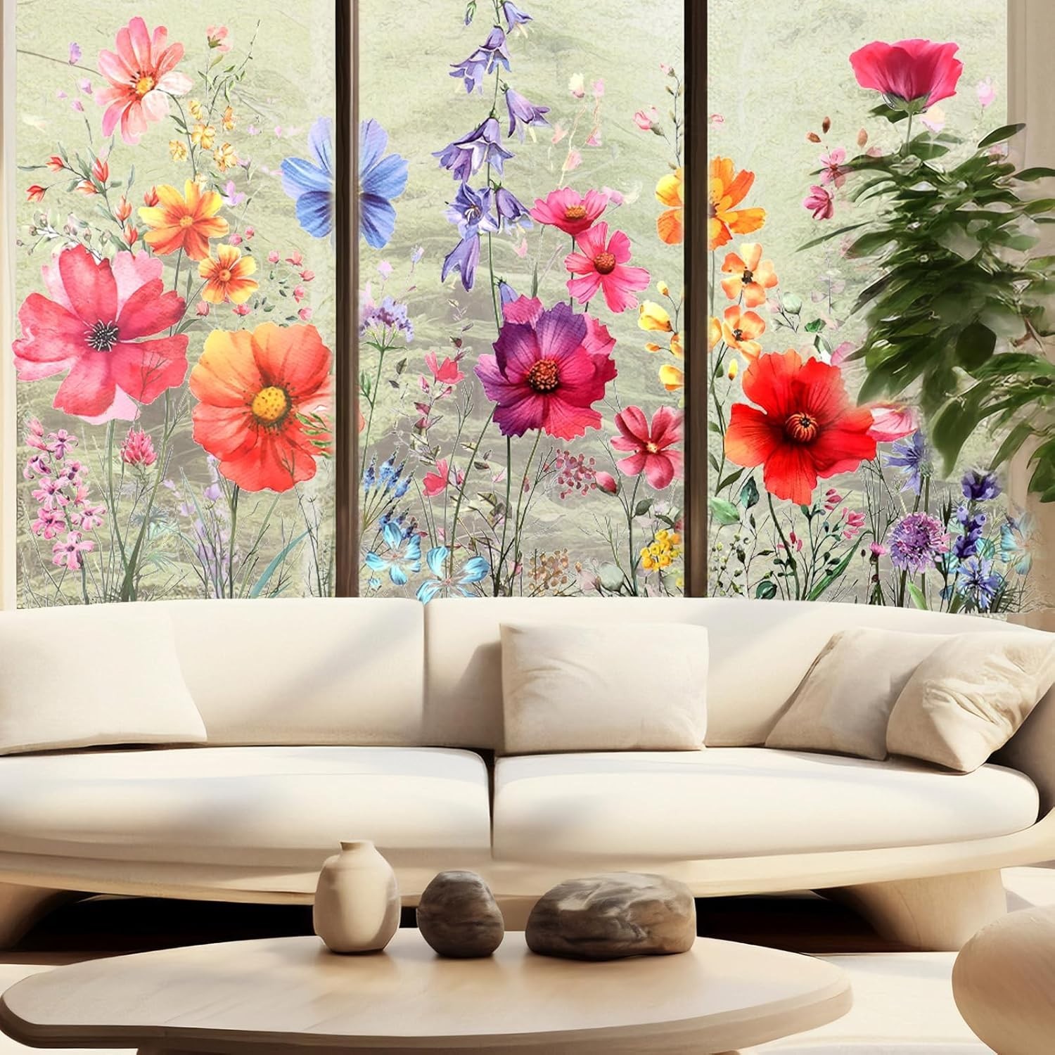 Flower Window Sticker, Double Sided Wildflower Grass Wall Decals Flower Windo…