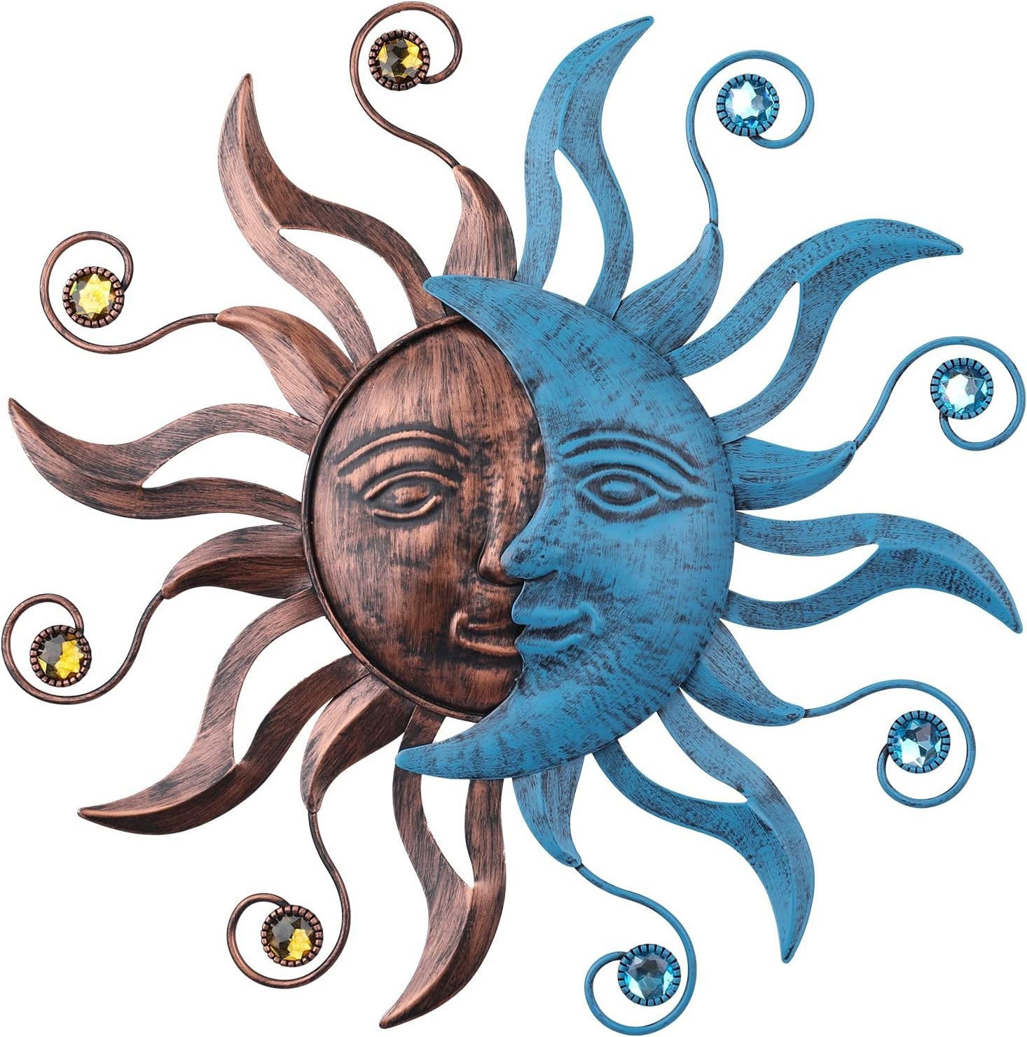 Decoración de pared de metal MUMTOP Sol y Luna, arte mural para exteriores de 13