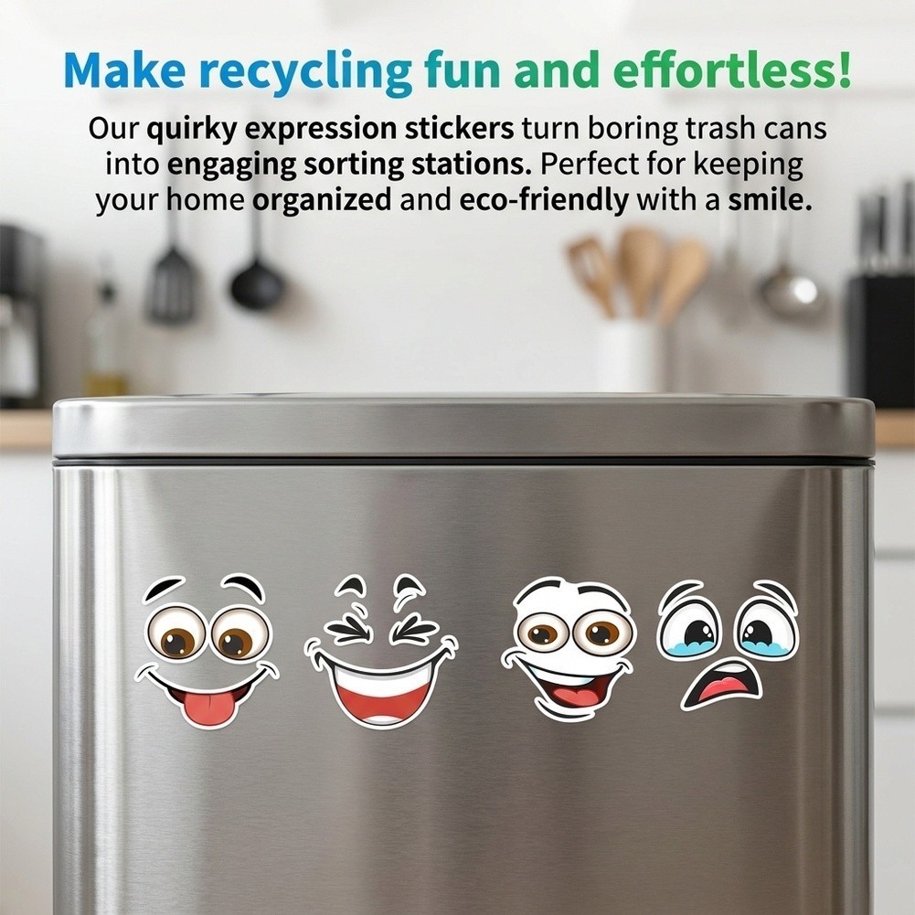 Fun Emoticon Vinyl Stickers for Wheelie Bins 15×32 Inch For Trash Can Decor