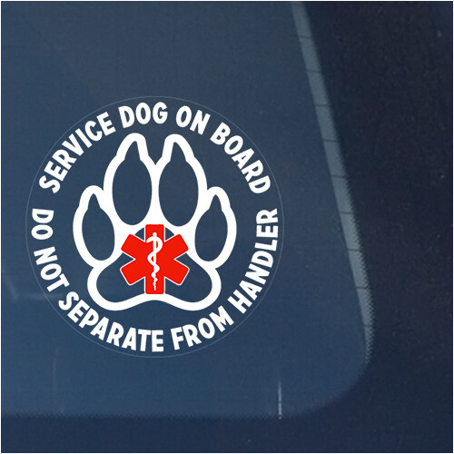 SERVICE DOG ON BOARD CLEAR VINYL DECAL STICKER FOR CAR+TRUCK WINDOW-PRINT DESIGN