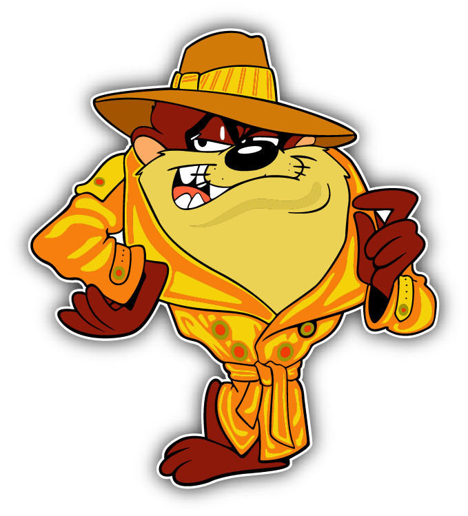 Taz Detective Cartoon Car Bumper Sticker Decal 4" x 5"