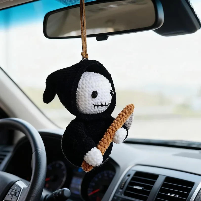 Halloween Crochet Death Car Hanging Ornament Handmade Spooky Decor