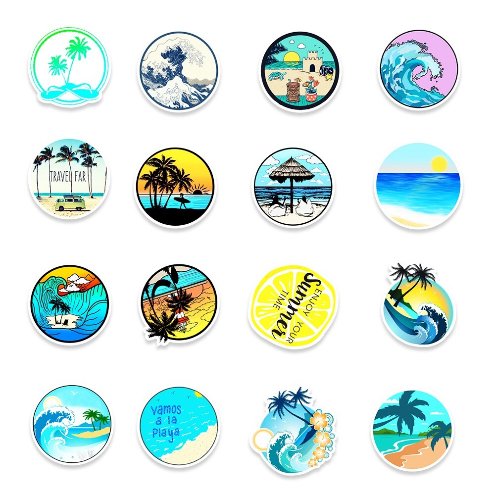 50 Pcs Stickers Summer Vacation Beach Tree Luggage Skateboard Car Phone Vinyl