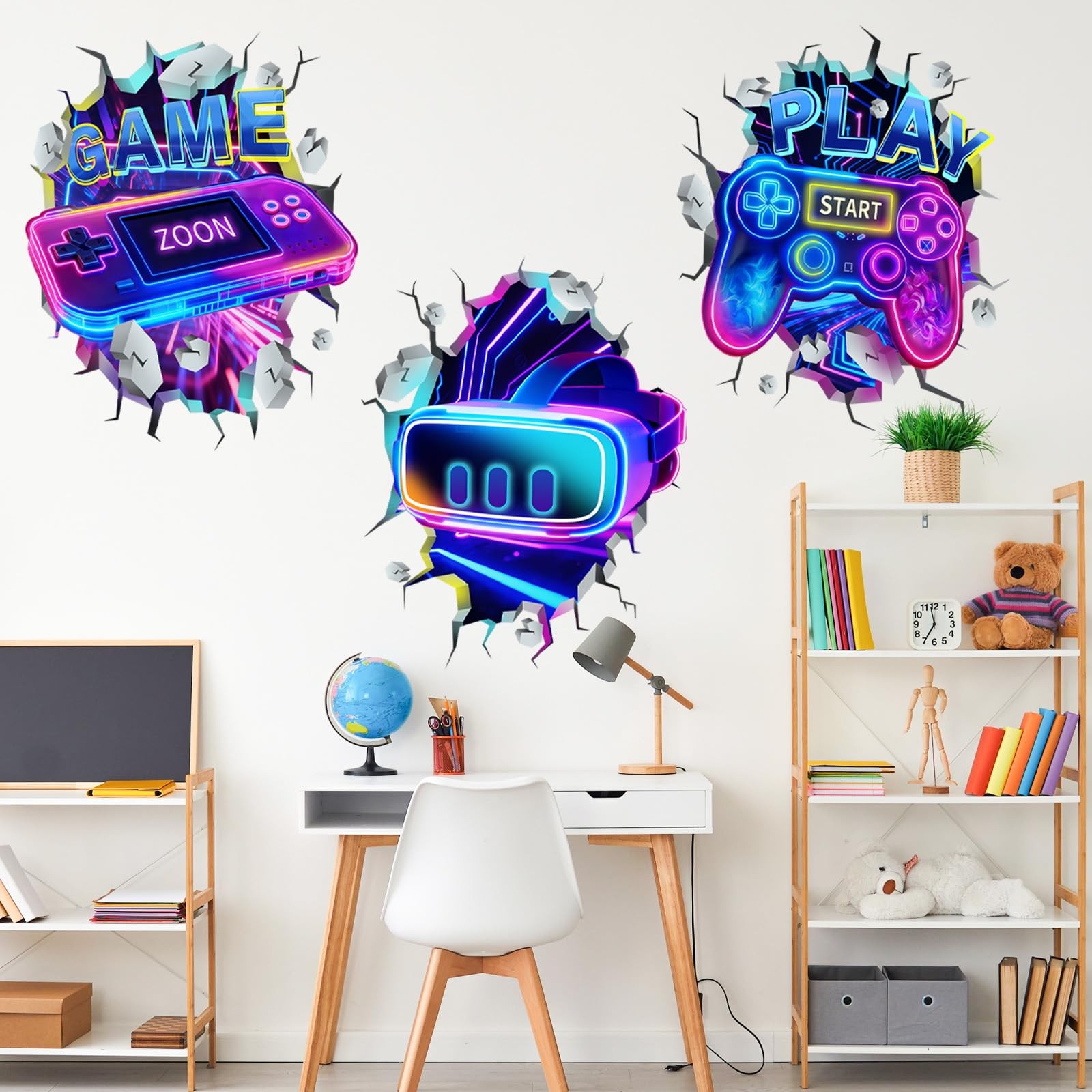 3D Game Room Decor Gaming Room Wall Decals Colorful Gamer Controller Video Ga…