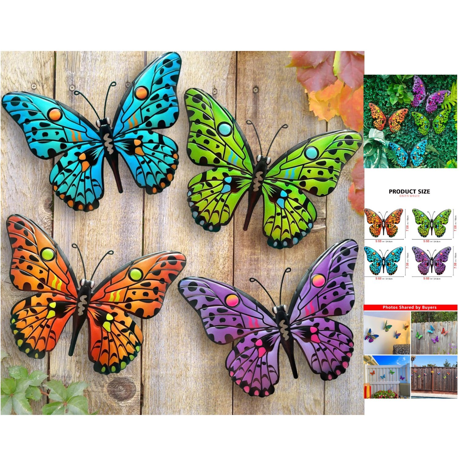 Durable & Colorful Metal Butterfly Wall Art – 4-Pack for Indoor/Outdoor