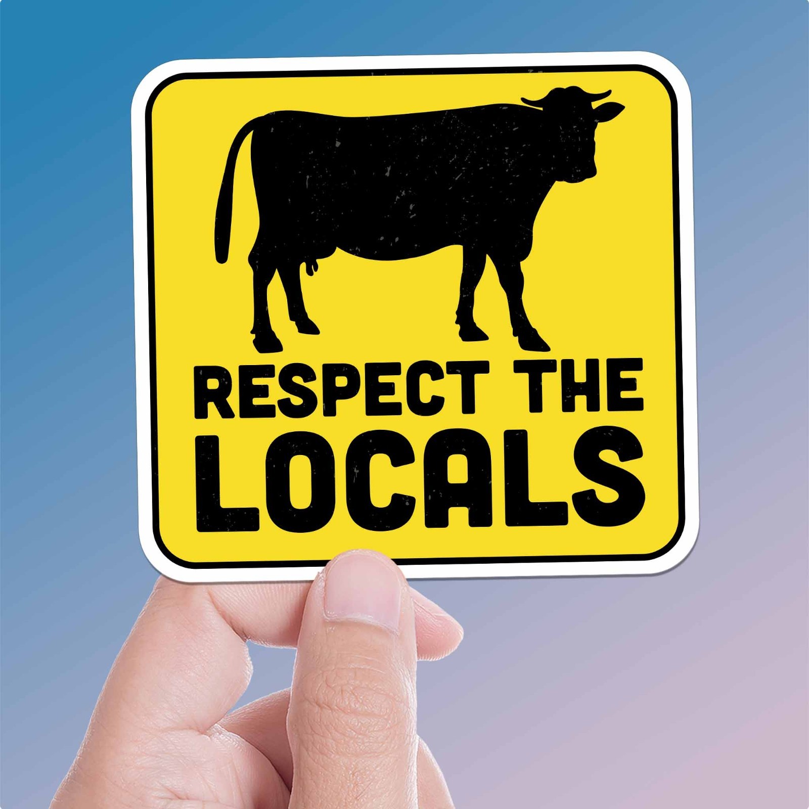 Respect the Locals Cow Bumper Sticker – Funny Farm Animal Decal for Laptop