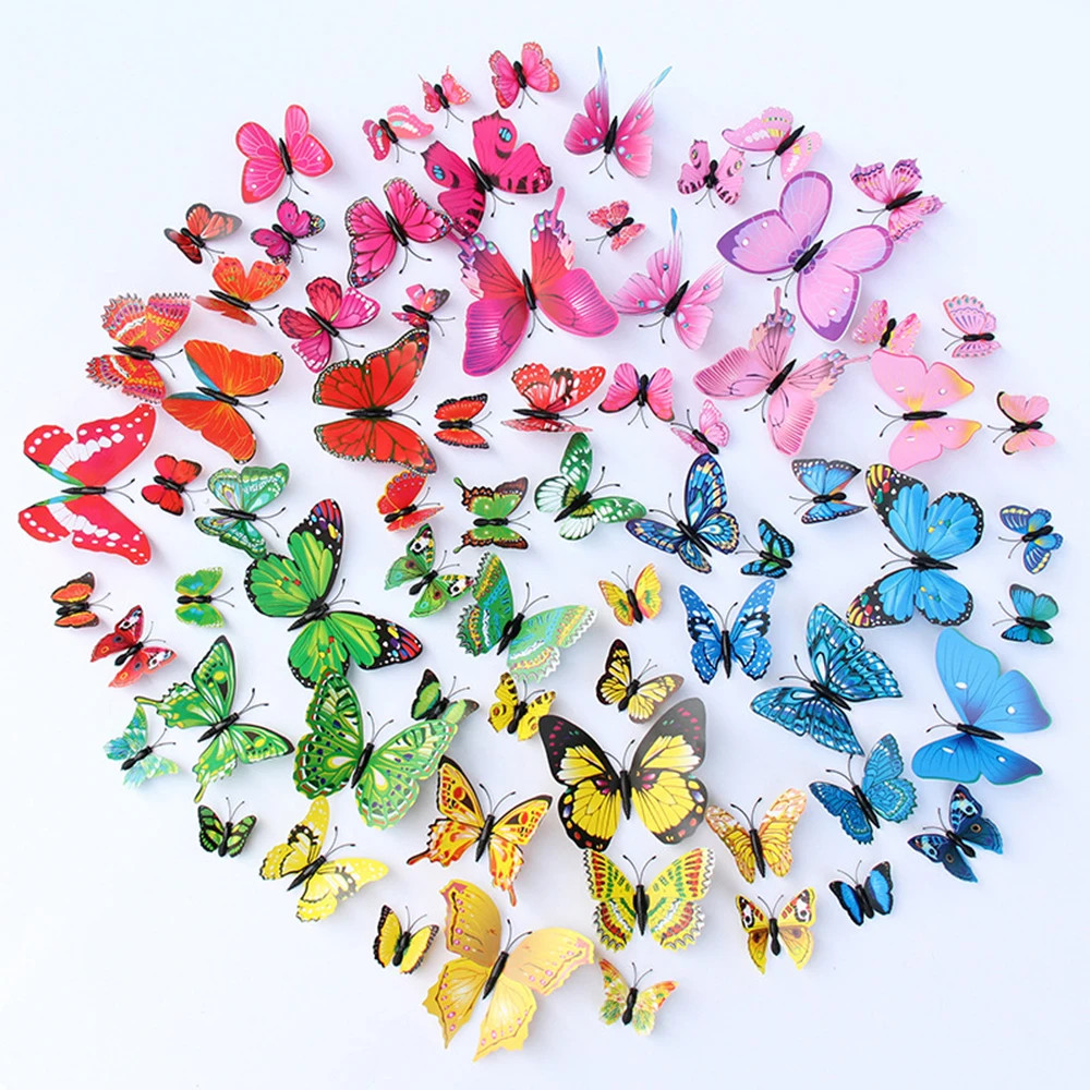 12Pcs 3D Butterfly Wall Stickers Diy Stationery Sticker Handmade Craft Supplies
