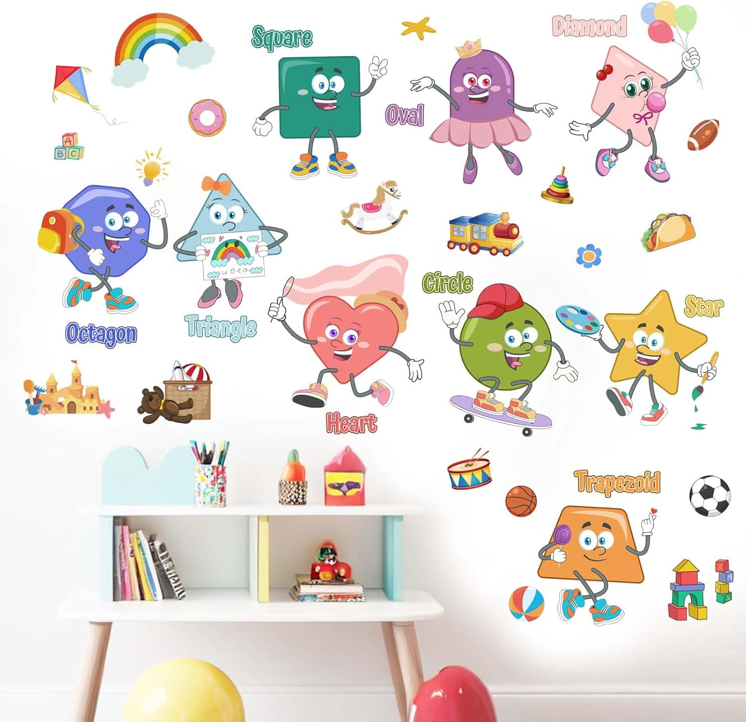 Kids Shapes Educational Wall Decals – Enlighten Learning Geometry Wall Stickers