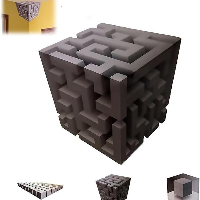 3D Wall Art Optical Illusion Corner Wall Art Gray Black Paper Wall Sticker
