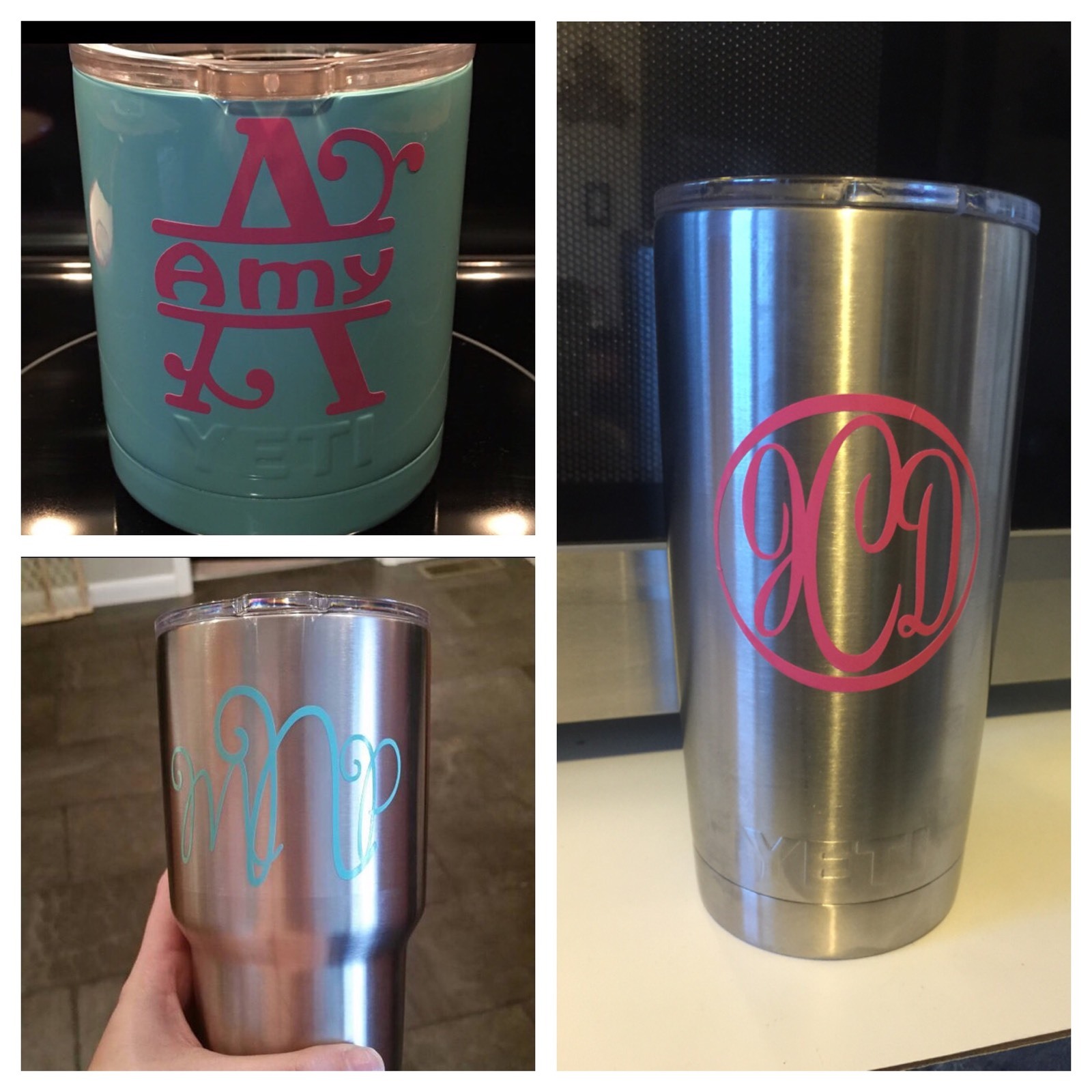 3 inch Vine Circle Chevron Monogram Name Decal Sticker Tumbler Cooler Car Phone