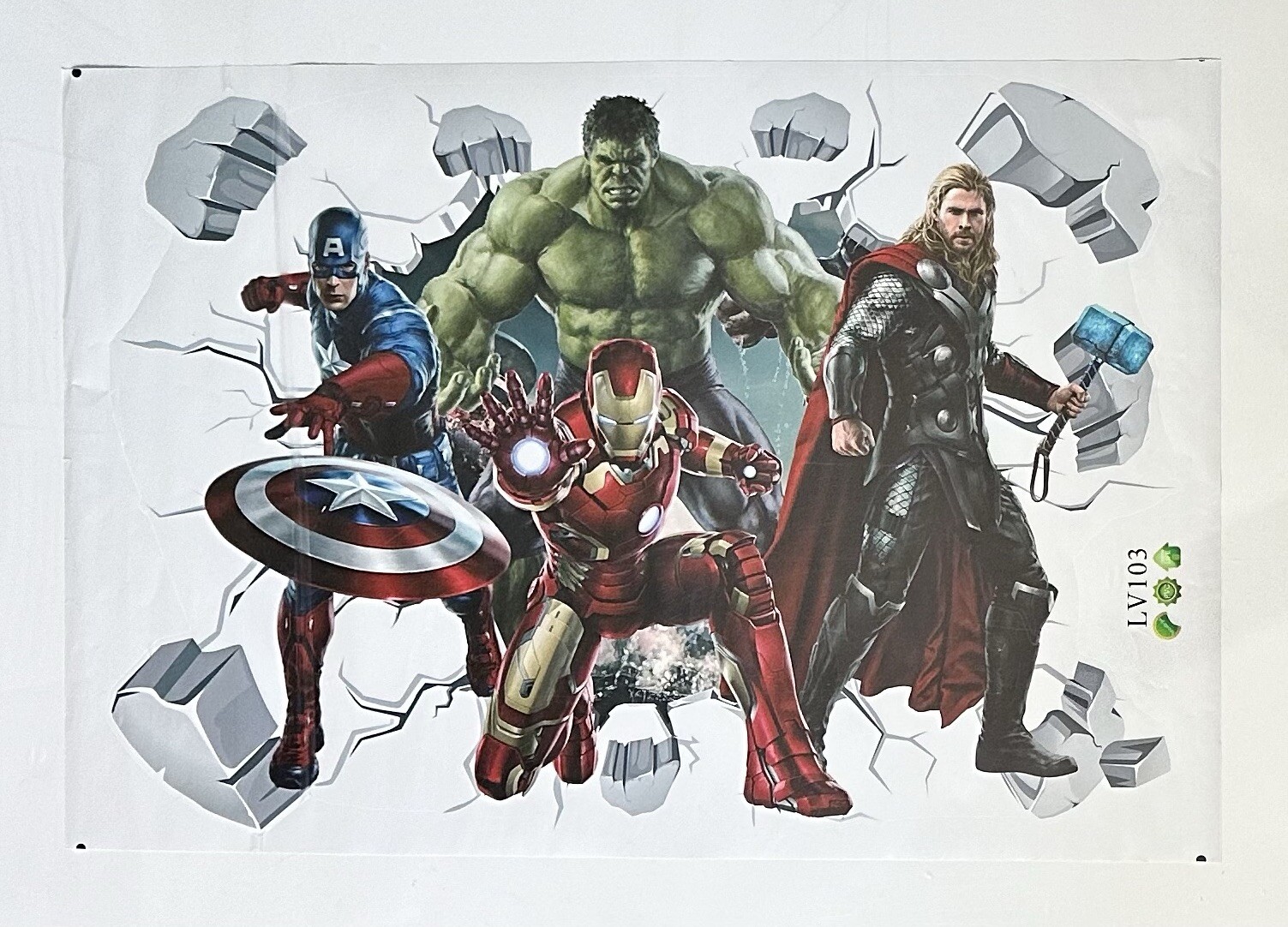 Avengers 3D Smashed Wall Sticker Decal Mural Iron Man Hulk Thor Captain America