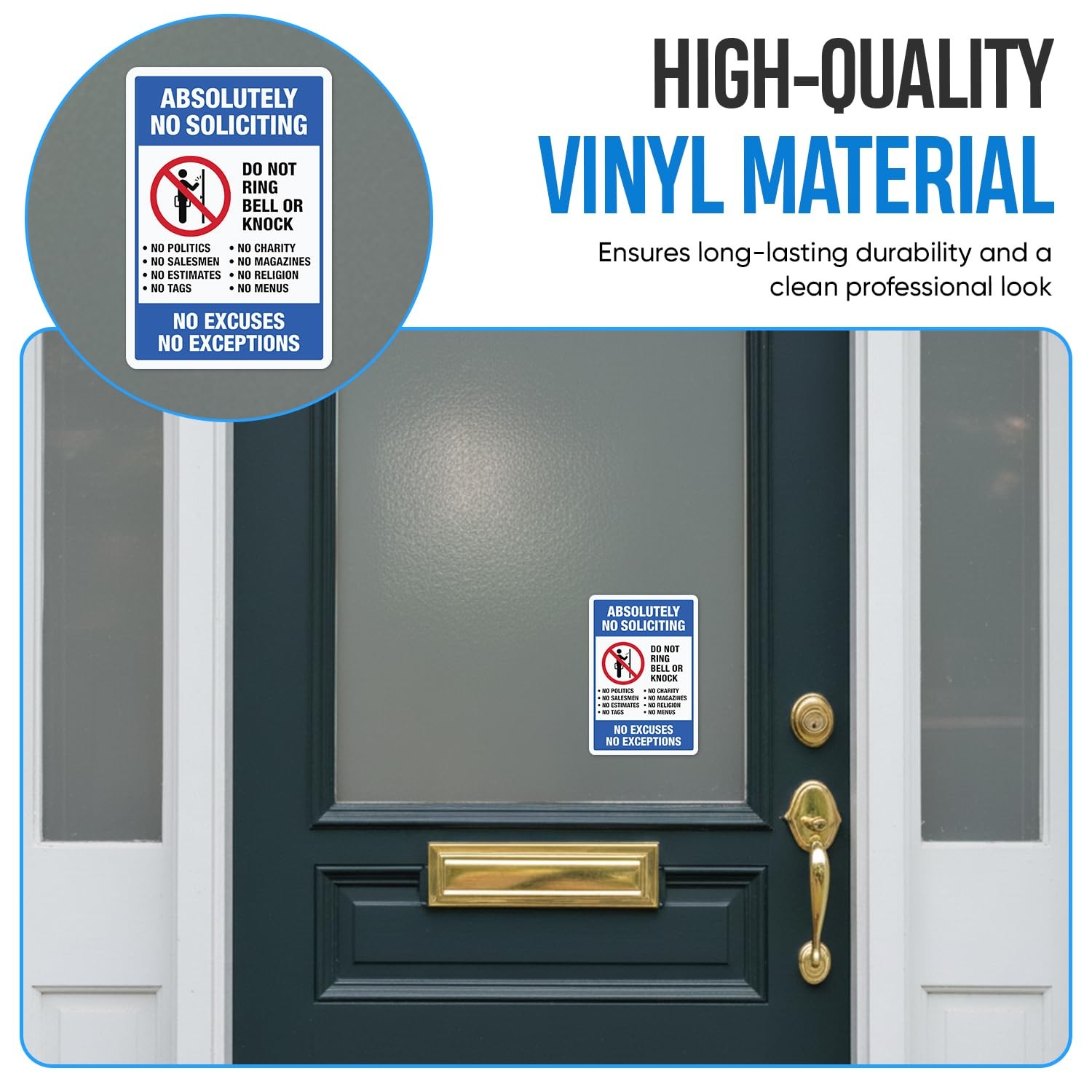| Absolutely No Soliciting Stickers For Front Door – 3 Pcs (One 5.5" x 3.75",…