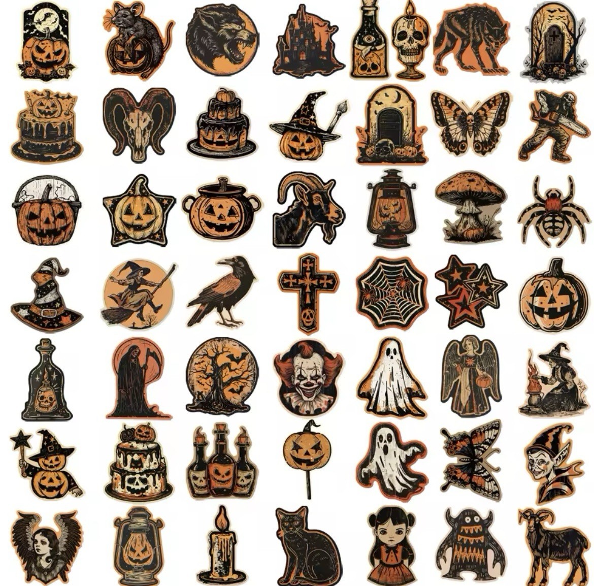 Halloween Spooky 50pk Stickers Orange And Black Jack O Lantern Scary Stickers
