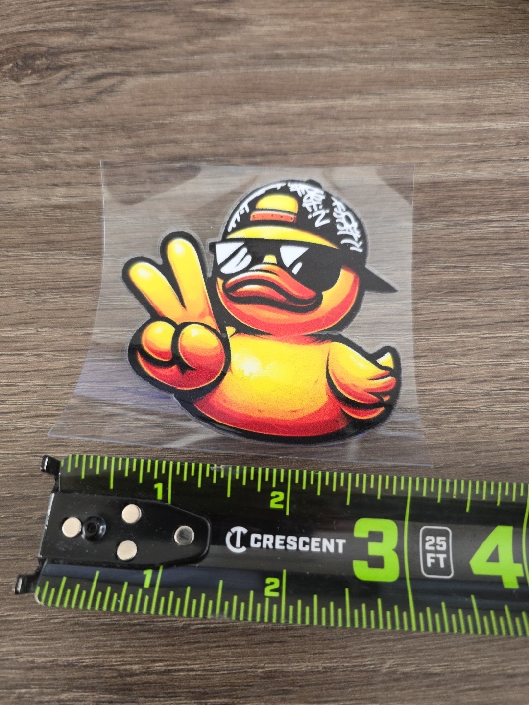 Rubber Duckie Wearing Hat And Peace Sign UV DTF Raised Decal Sticker For Vehicle