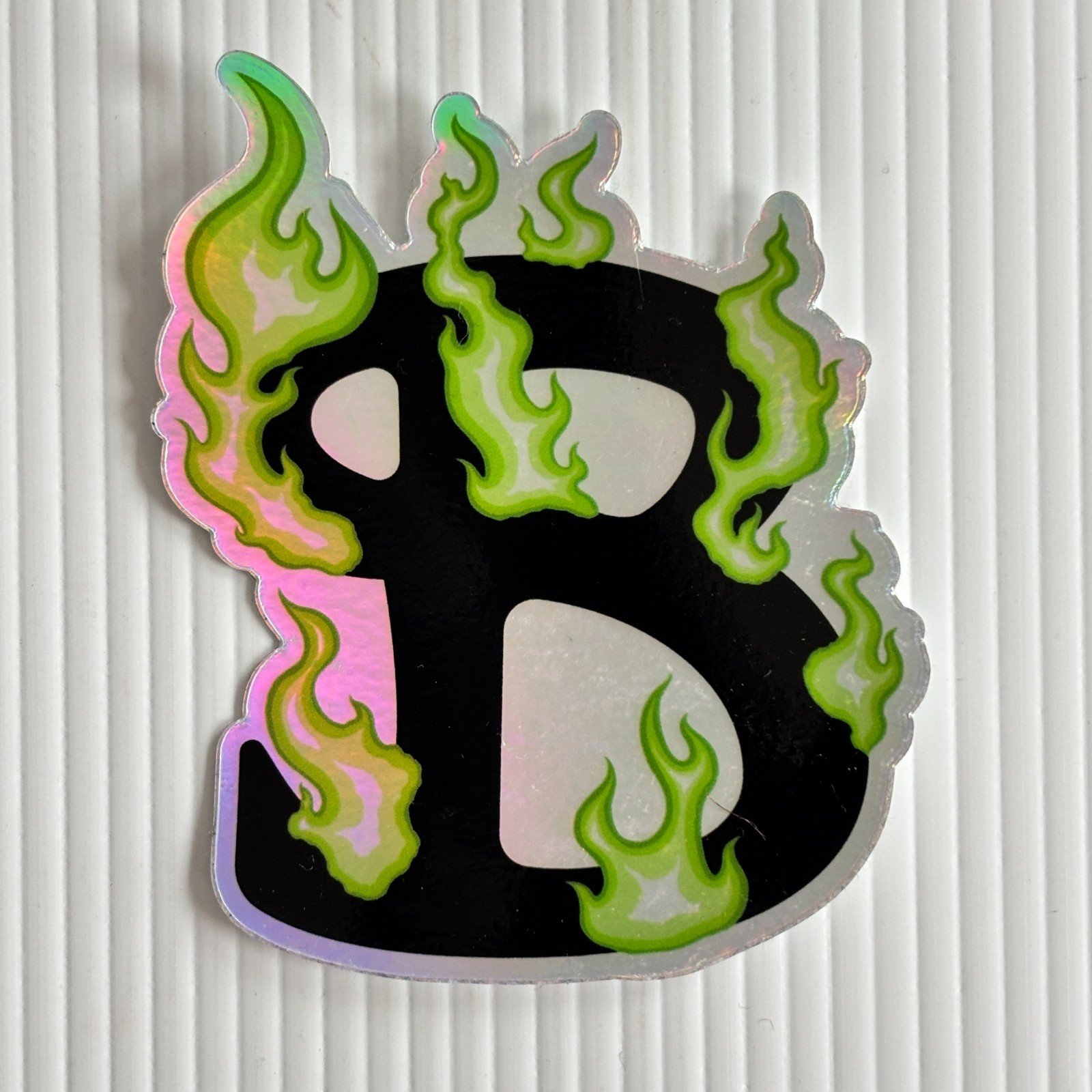 BucketSquad Sticker Black Green Flames 4in Letter B
