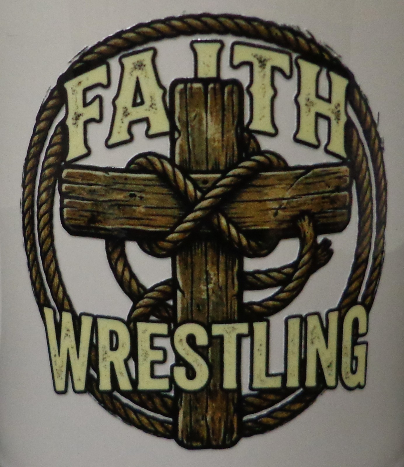 Faith Wrestling Sticker 2.5in x 2.5in UV Cross Christian