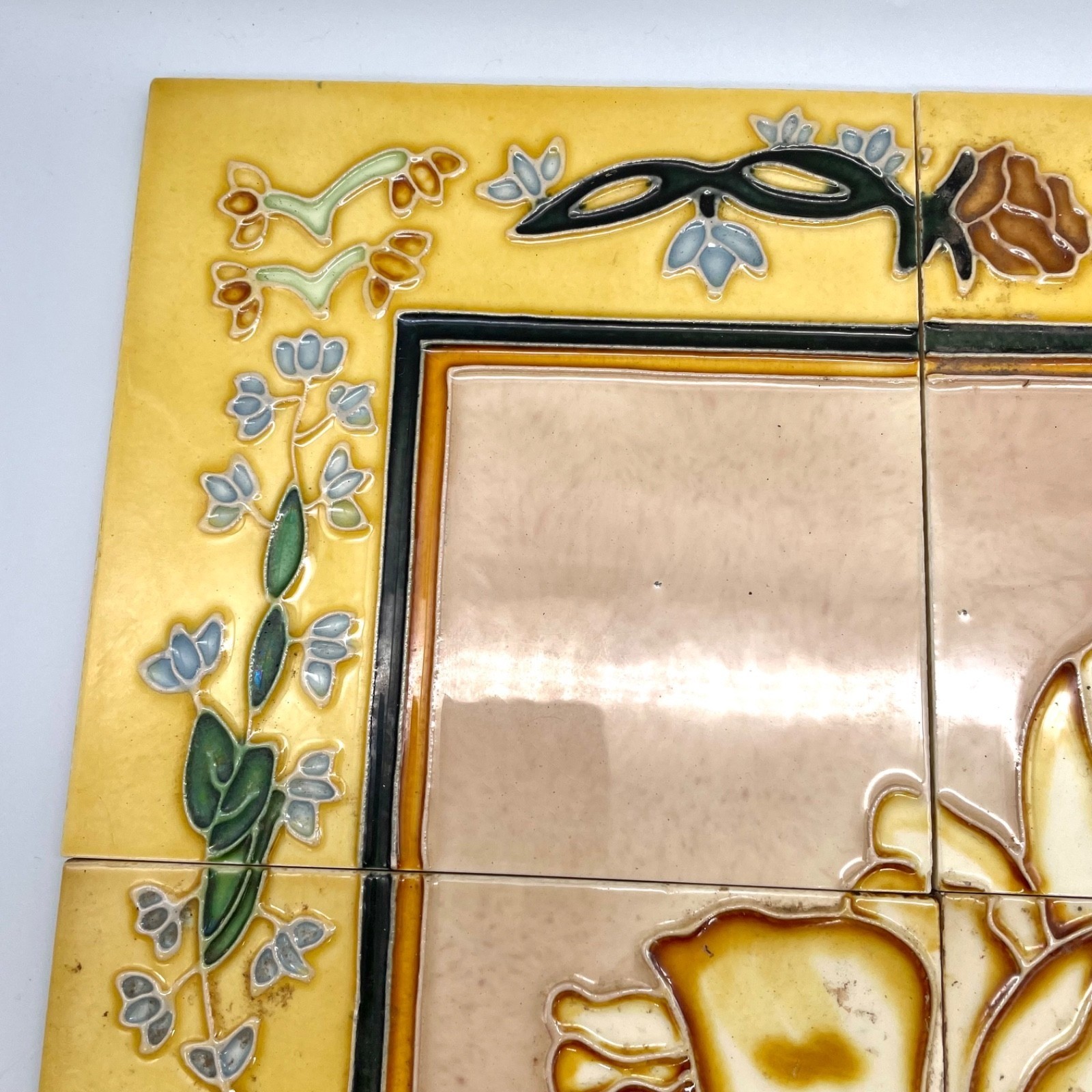 Art Nouveau Style Floral Ceramic Tile Mural 6-Piece Set Yellow Brown