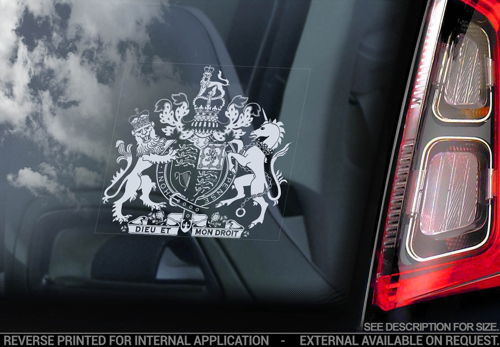 ROYAL COAT OF ARMS Car Sticker, Window Decal British United Kingdom Crest – V01