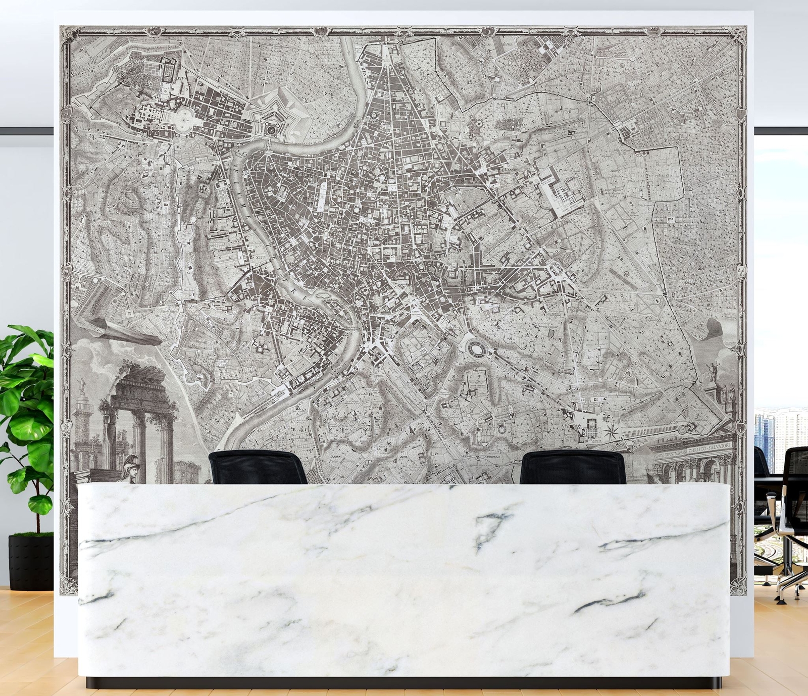 Vintage Old Map of Rome Italy Wall Mural. The Large Plan of Rome Peel and Stick