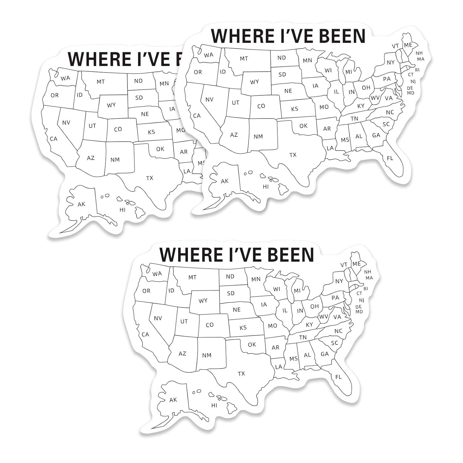 3PCS USA Map Sticker Where I've Been Travel Vinyl Waterproof Decal Set