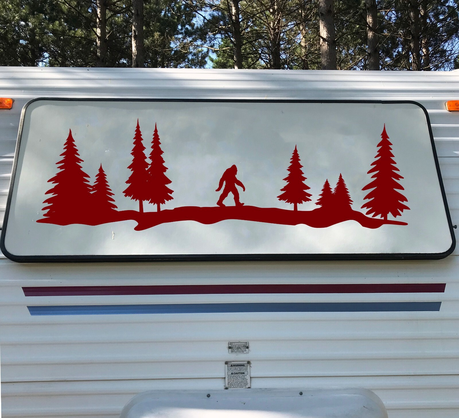Bigfoot in Tree Line V4 Vinyl Decal – Sasquatch Pine Forest Woods Hiking Camping