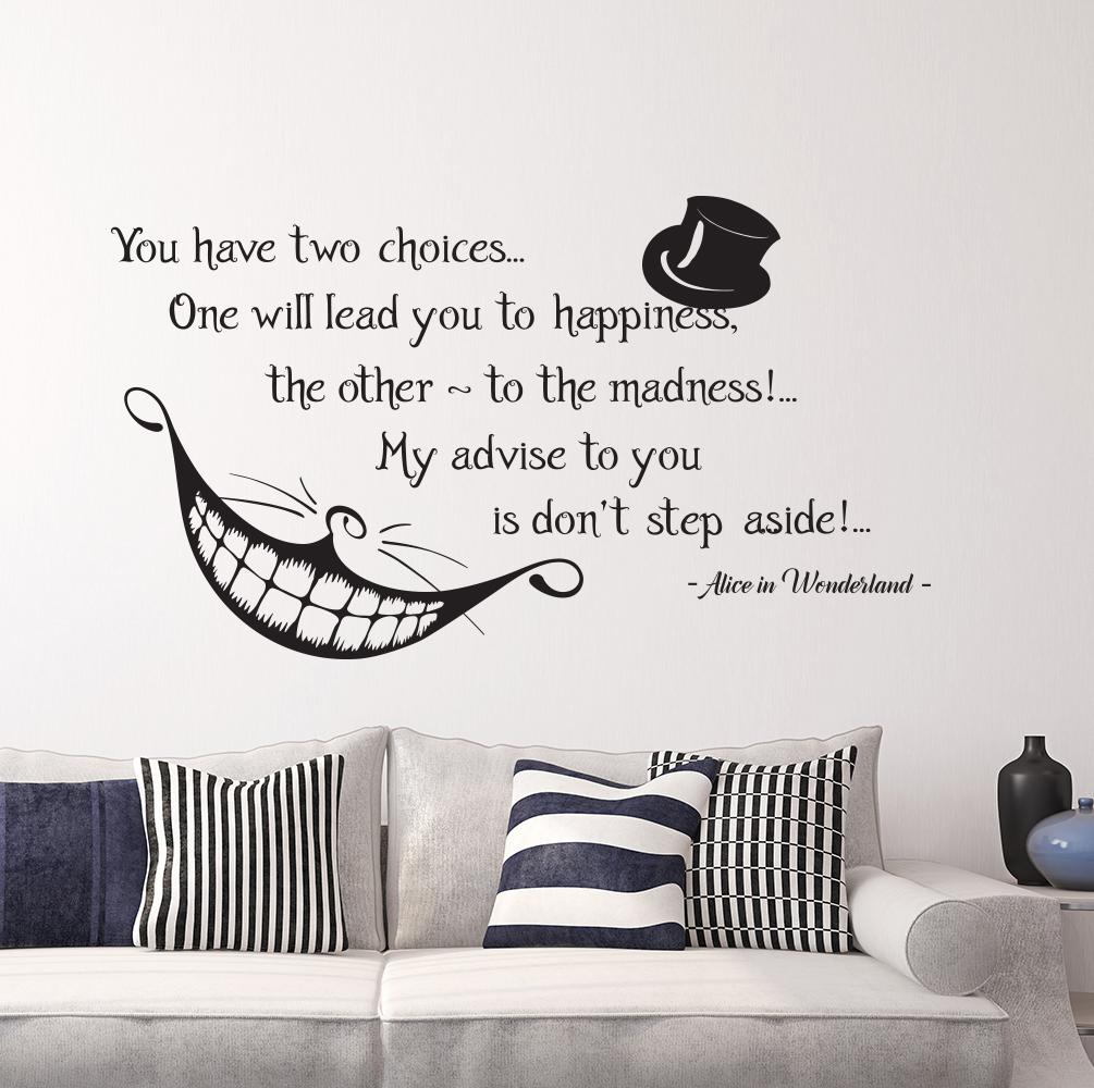 Alice in Wonderland Quote Wall Vinyl Decals Cheshire Cat Bedroom Nursery FD115