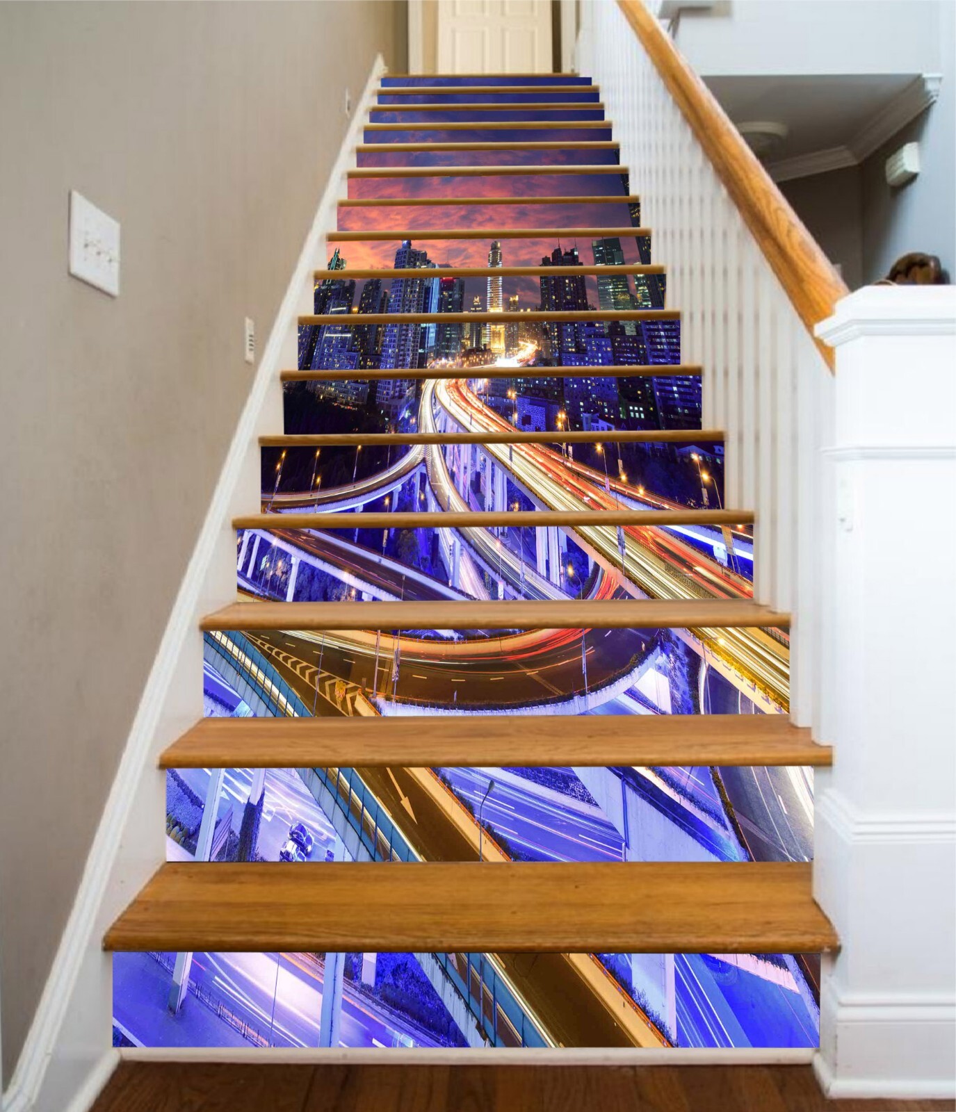 3D City Viaduct AZ1126 Stair Risers Decoration Mural Vinyl Wallpaper Kay