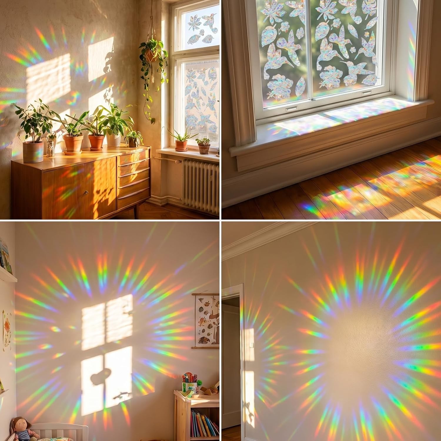 60PCS Rainbow Bird Window Clings Static Decals Anti Collision Glass Stickers PVC